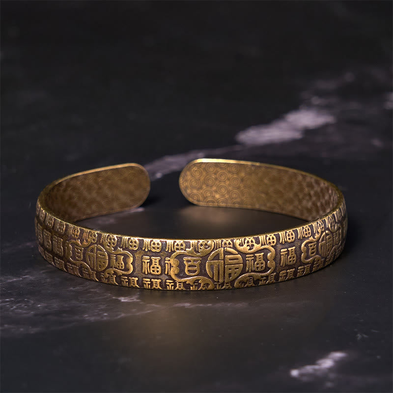 Foviel Hundred Blessings Fu Character Copper Brass Luck Bracelet Bangle