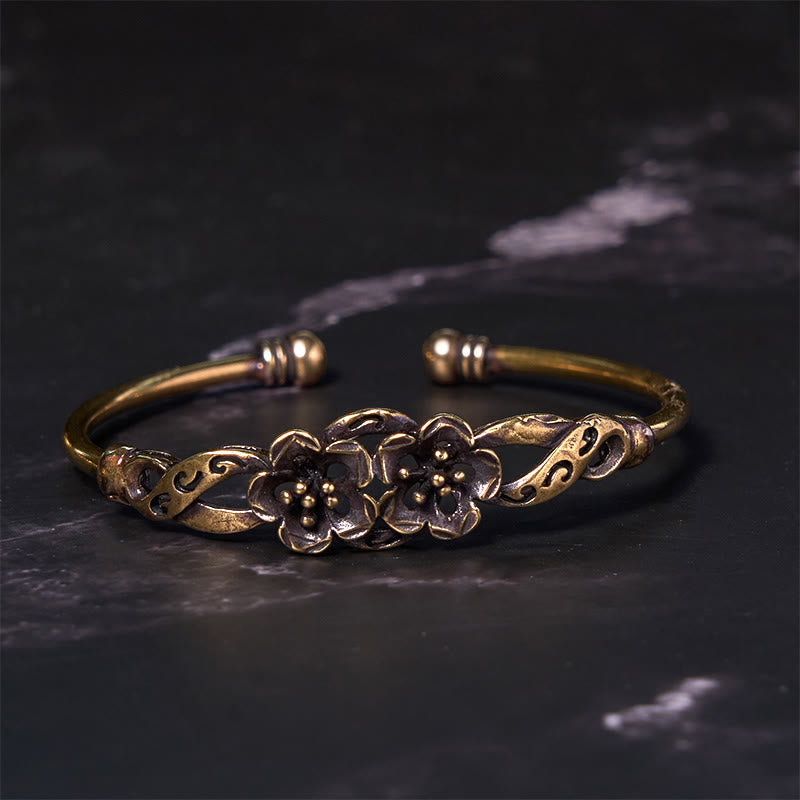 Foviel Blumen Blätter Kupfer Messing Glück spirituell Manschette Armband Armreif
