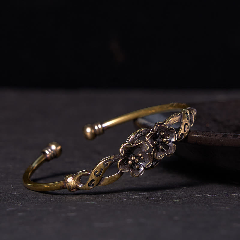 Foviel Blumen Blätter Kupfer Messing Glück spirituell Manschette Armband Armreif