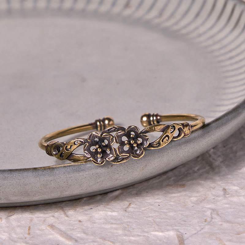 Foviel Blumen Blätter Kupfer Messing Glück spirituell Manschette Armband Armreif