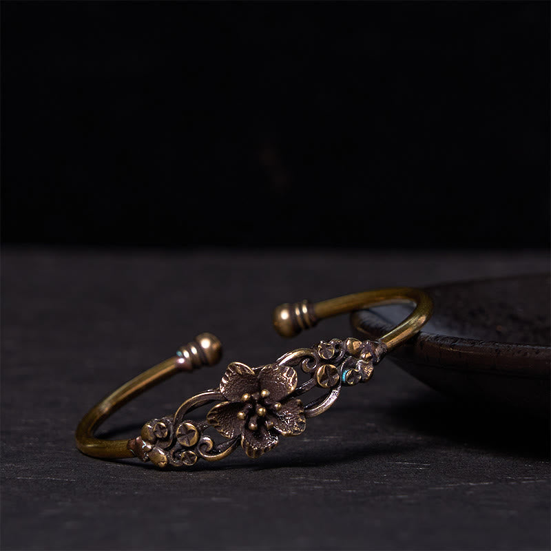 Foviel Blumen Blätter Kupfer Messing Glück spirituell Manschette Armband Armreif