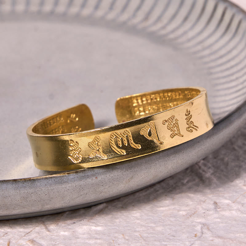 Foviel Sechs wahre Worte "om Mani Padme Hum" Herz Sutra Kupfer Messing Innenfriedens-Armband Armreif