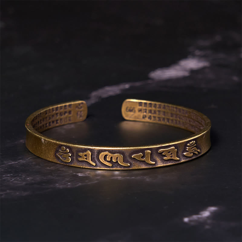 Foviel Sechs wahre Worte "om Mani Padme Hum" Herz Sutra Kupfer Messing Weisheit Frieden Handschellen Armband