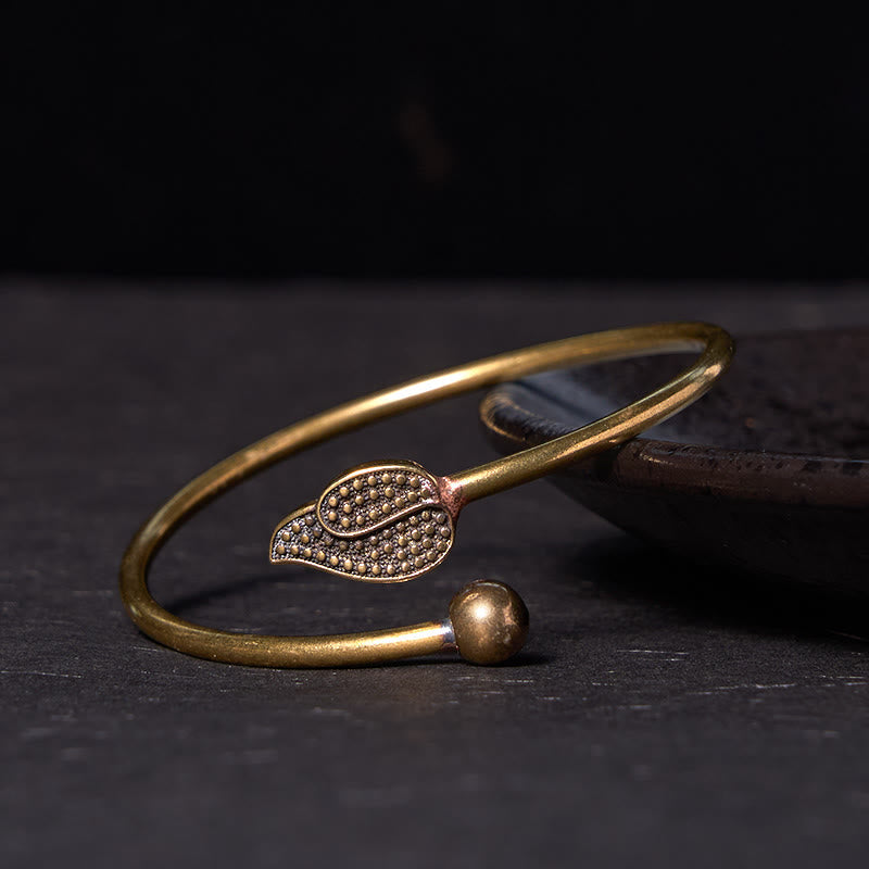 Foviel Leaf Bead Copper Brass Luck Wealth cuff Bracelet Bangle