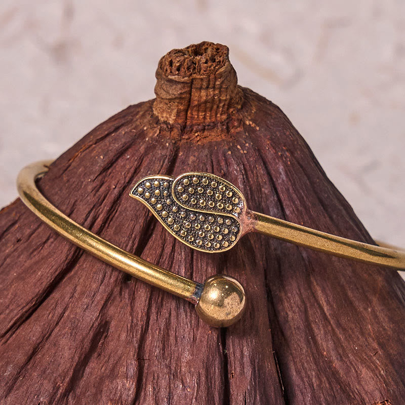 Foviel Leaf Bead Copper Brass Luck Wealth cuff Bracelet Bangle