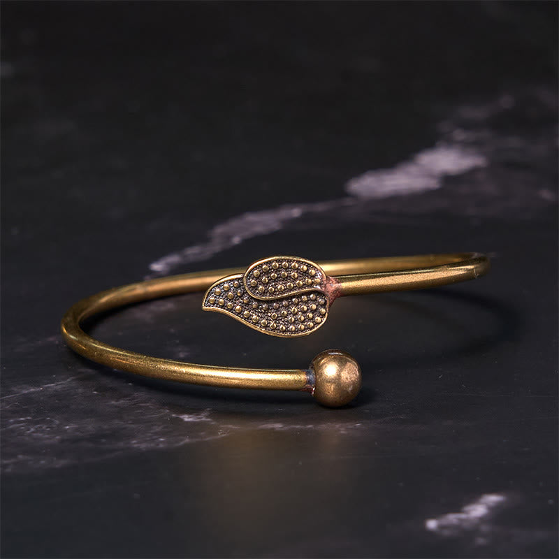 Foviel Leaf Bead Copper Brass Luck Wealth cuff Bracelet Bangle