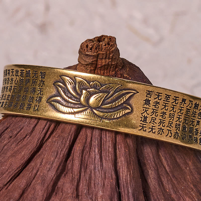 Foviel Herz Sutra Lotus Blume Kupfer Messing Frieden Manschette Armband