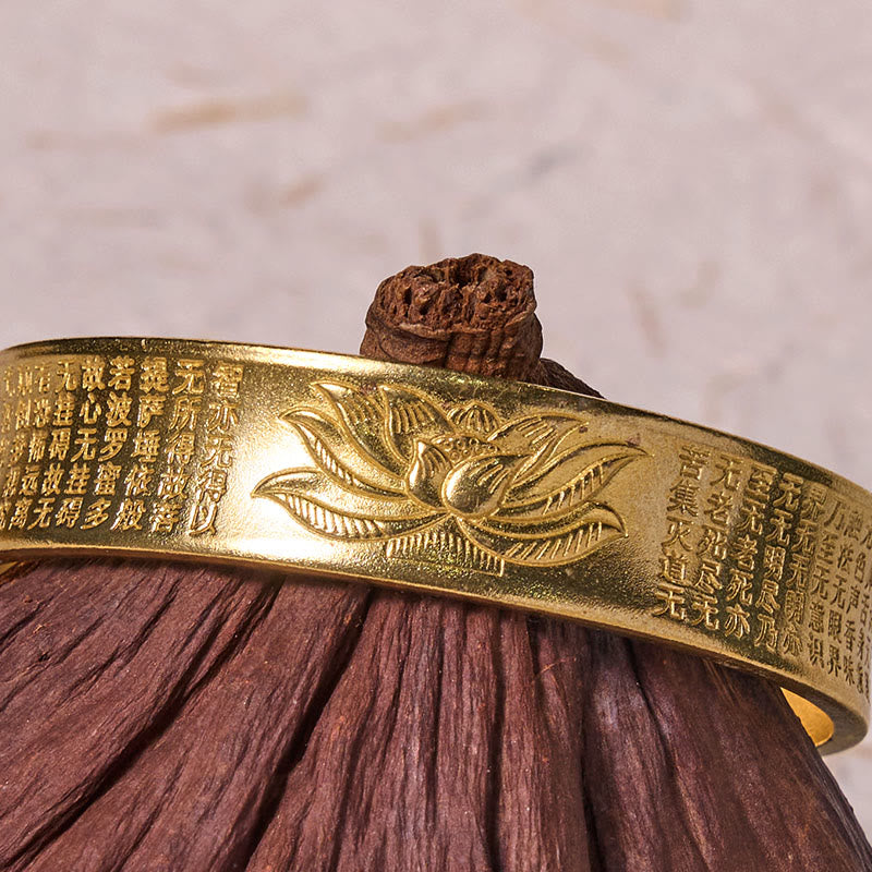 Bracelet manchette en cuivre et laiton avec motif de fleur de lotus et Sutra du Cœur Foviel