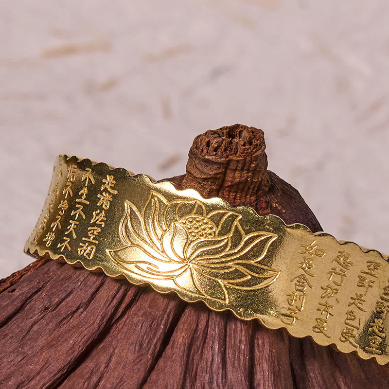 Foviel Heart Sutra Lotus Flower Copper Brass Peace Enlightenment Cuff Bracelet Bangle