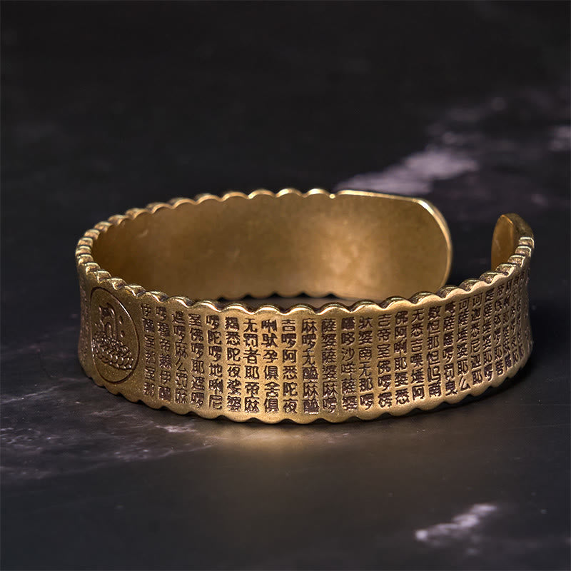 Foviel Heart Sutra Lotus Flower Copper Brass Peace Enlightenment Cuff Bracelet Bangle