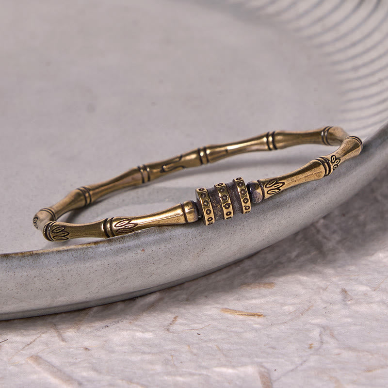 Foviel Bamboo Lotus Flower Copper Brass Peace Bracelet Bangle