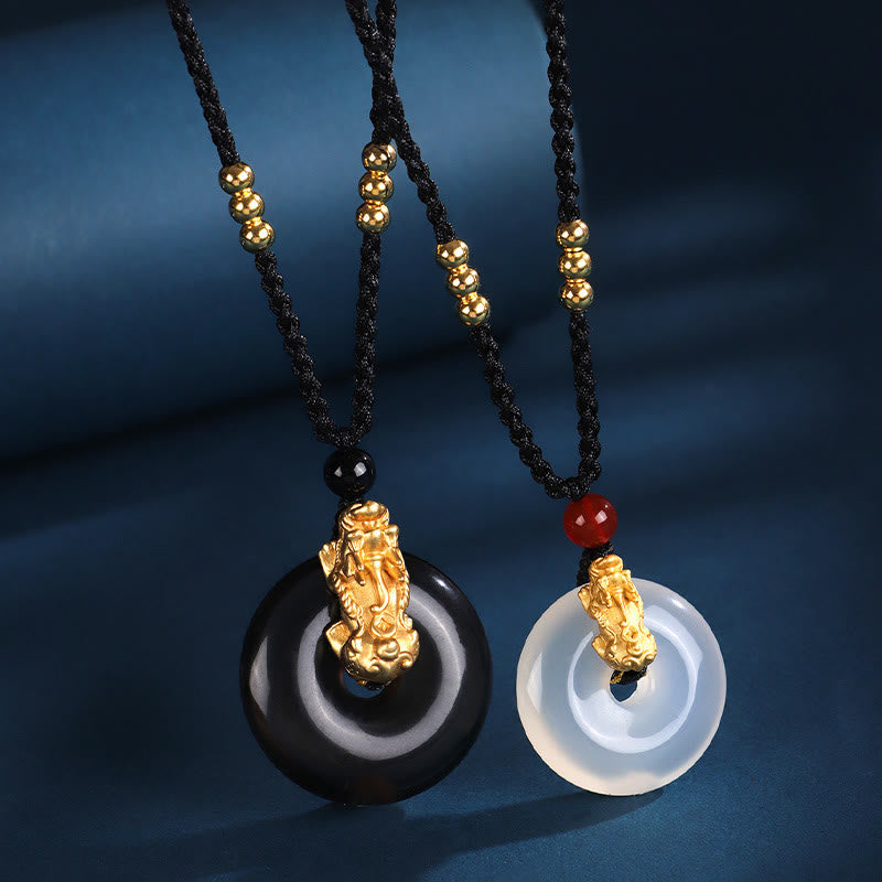 Buddha Stones Black Onyx White Agate Peace Buckle 999 Sterling Silver Gold PiXiu Fortune Necklace Pendant Necklaces & Pendants BS main