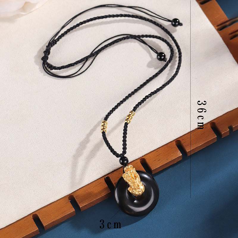Buddha Stones Black Onyx White Agate Peace Buckle 999 Sterling Silver Gold PiXiu Fortune Necklace Pendant Necklaces & Pendants BS 3