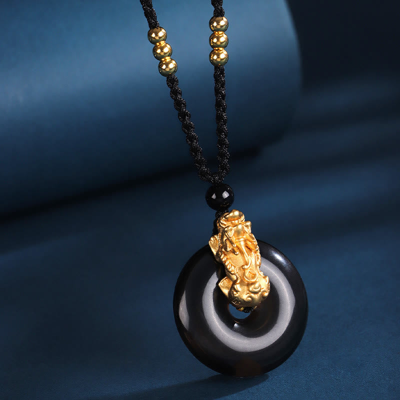 Buddha Stones Black Onyx White Agate Peace Buckle 999 Sterling Silver Gold PiXiu Fortune Necklace Pendant Necklaces & Pendants BS 2