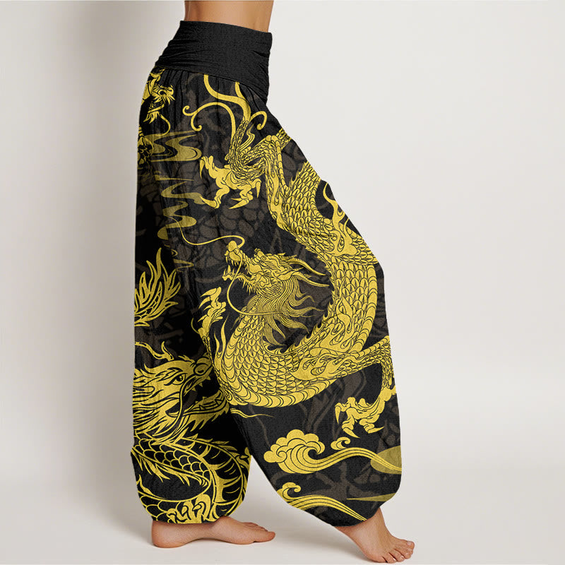 Buddha Stones Dragon Auspicious Clouds Women's Elastic Waist Harem Pants - image 3