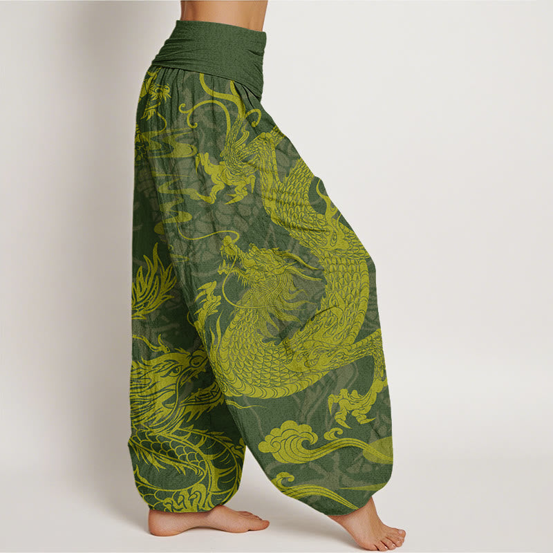 Buddha Stones Dragon Auspicious Clouds Women's Elastic Waist Harem Pants - image 7