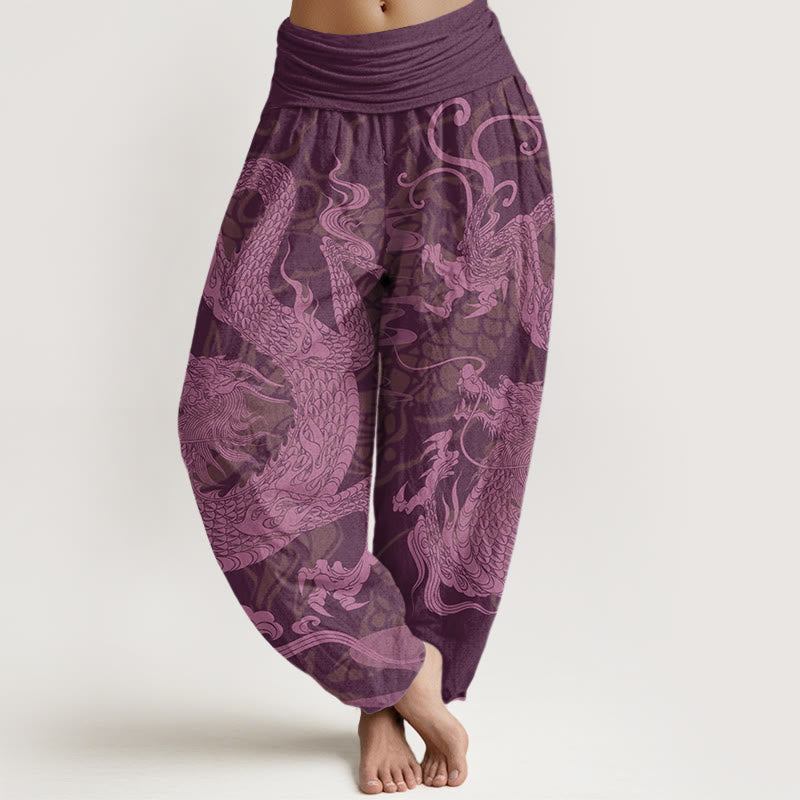Buddha Stones Dragon Auspicious Clouds Women's Elastic Waist Harem Pants - Purple - US22,UK/AU26,EU54 (6XL) - image 8