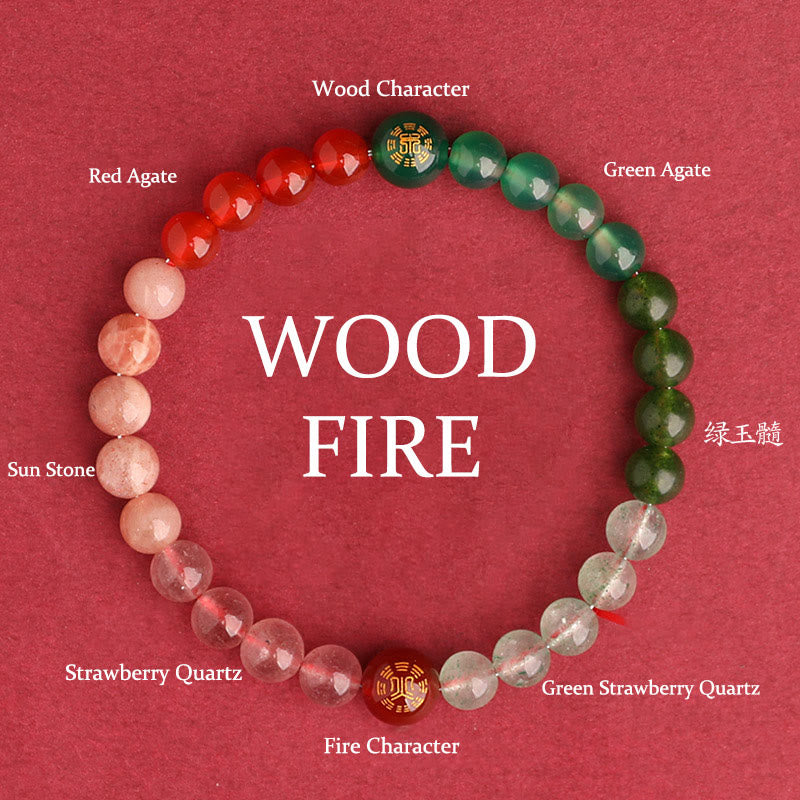 Buddha Stones Five Elements Various Agate Crystal Black Onyx Green Chalcedony Aquamarine Wisdom Bracelet Bracelet BS Wood Fire(Wrist Circumference: 14-16cm) 6mm
