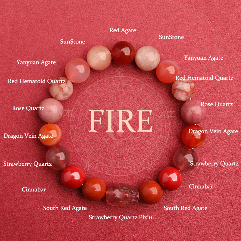 Buddha Stones Five Elements Various Agate Crystal Green Strawberry Quartz Moss Agate Green Phantom Luck Bracelet Bracelet BS Fire(Wrist Circumference: 14-16cm) 10mm