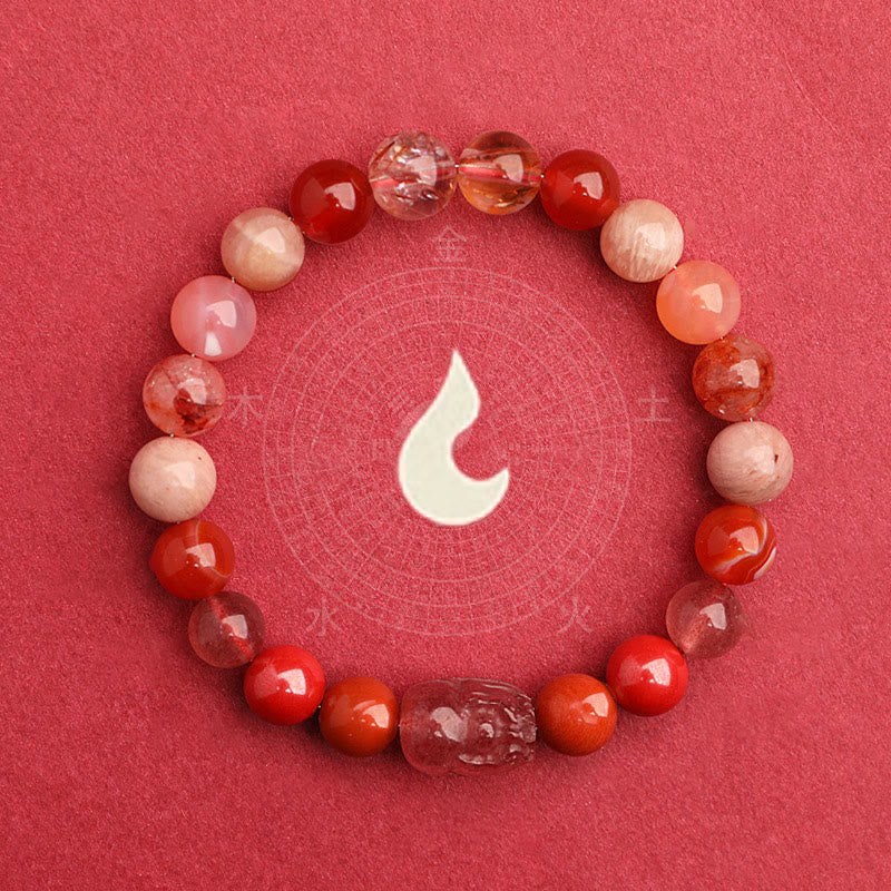 Buddha Stones Five Elements Various Agate Crystal Green Strawberry Quartz Moss Agate Green Phantom Luck Bracelet Bracelet BS 32