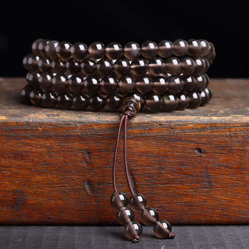 Buddha Stones 108 Mala Beads Black Obsidian lce Obsidian Fulfilment Bracelet Mala Bracelet BS lce Obsidian(Wrist Circumference: 14-16cm) 8mm