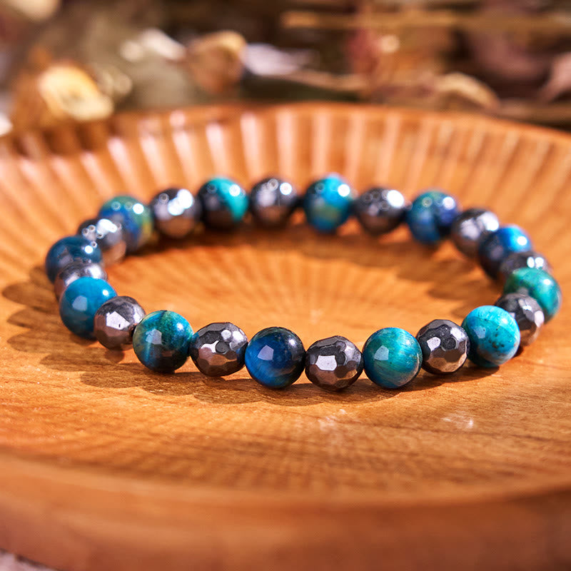 Foviel 2Pcs Hematite Tiger Eye Blue Tiger Eye Powerful Bracelet Set
