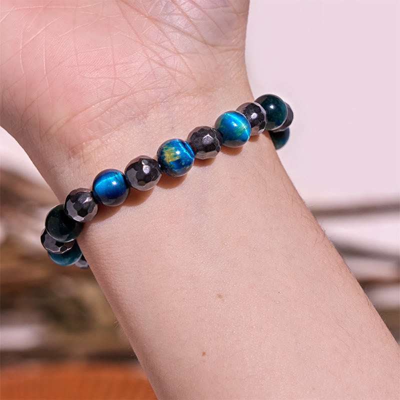 Foviel 2Pcs Hematite Tiger Eye Blue Tiger Eye Powerful Bracelet Set