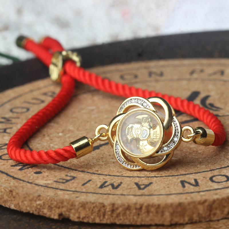 Buddha Stones Rotatable Plum Red String Copper Brass Windmill Feng Sheng Shui Qi Protection Braided Bracelet - image 6