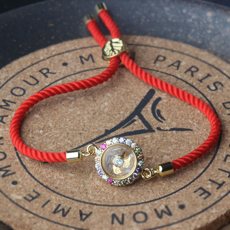 Buddha Stones Copper Brass Color Rotatable Windmill Feng Sheng Shui Qi Fu Red String Faith Braided Bracelet - image 10