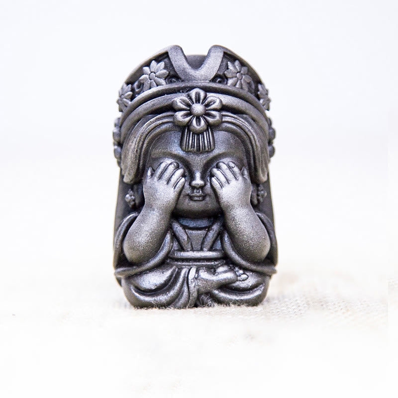 Buddha Stones Handmade Zakiram Iron Powder Rust Cast Resin Statue Zen Home Decoration Decorations BS Polished Version Don't Look 7*4*4cm