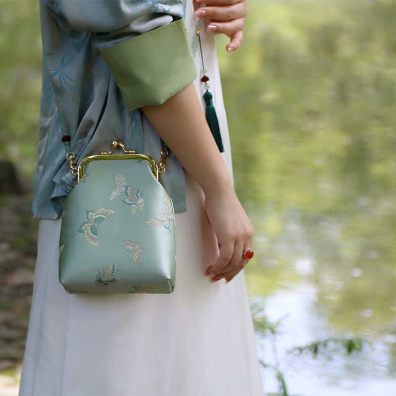 Buddha Stones Retro Chinese Embroidery Pearl Chain Crossbody Bag Shoudler Bag - image 5