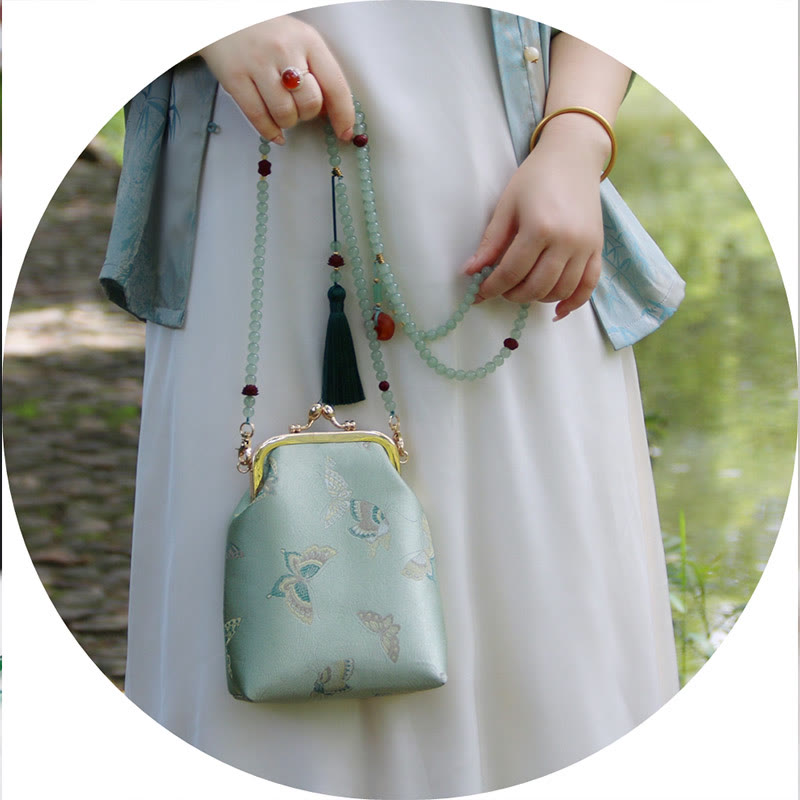 Buddha Stones Retro Chinese Embroidery Pearl Chain Crossbody Bag Shoudler Bag - image 6