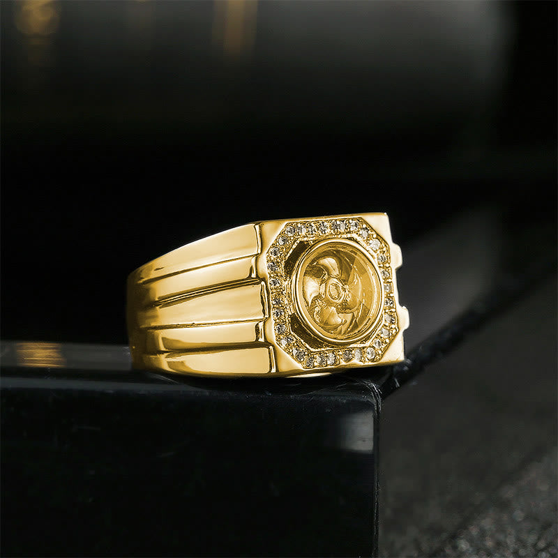 Buddha Stones Gold Plated Copper Brass Windmill Healing Ring Ring BS 3