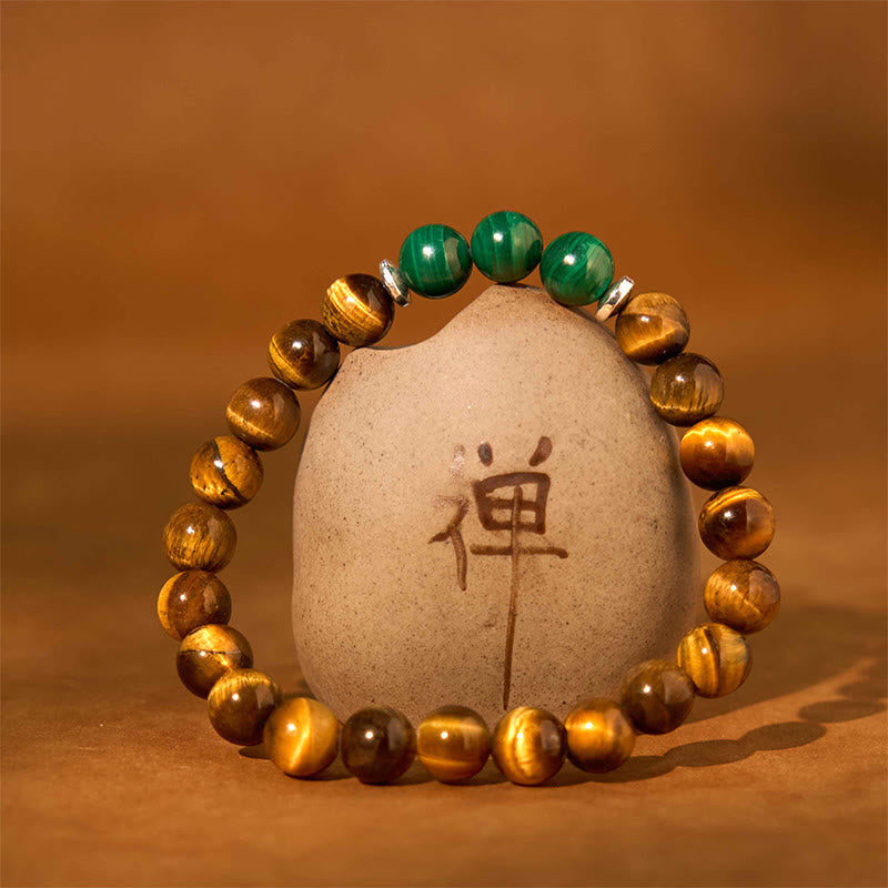 Bracelet de courage Foviel en œil-de-tigre et œil-de-tigre vert