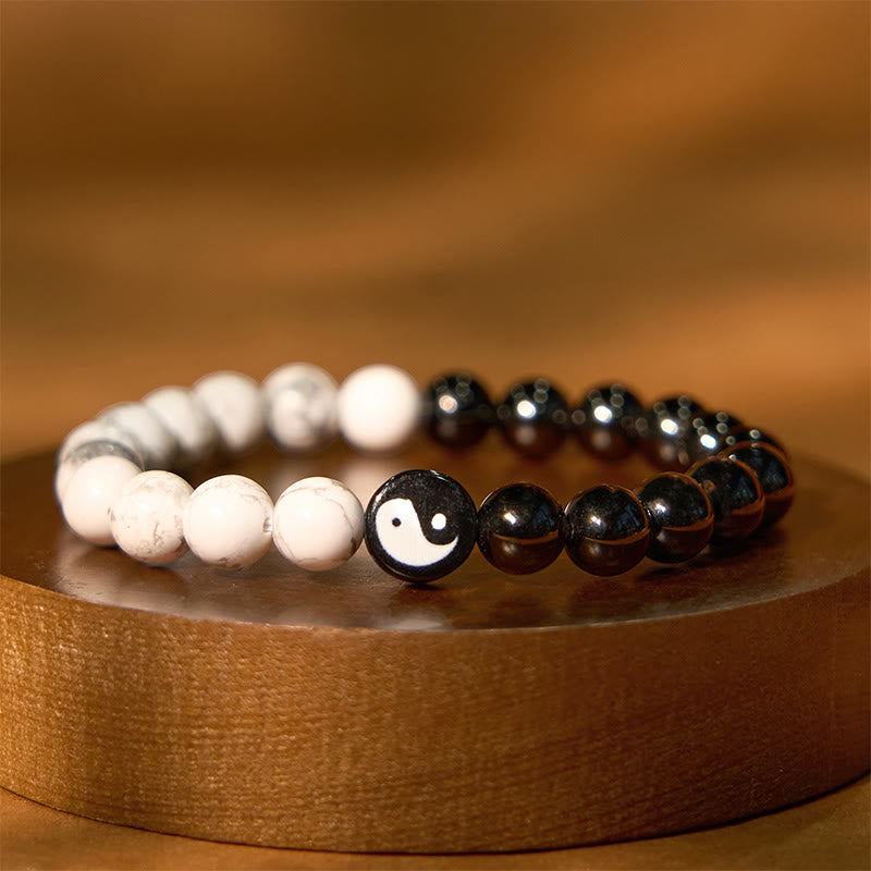 Foviel Natürliche Obsidian Weiß Türkis Yinyang Tai Chi Kraft Armband