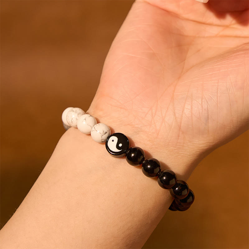 Foviel Natürliche Obsidian Weiß Türkis Yinyang Tai Chi Kraft Armband