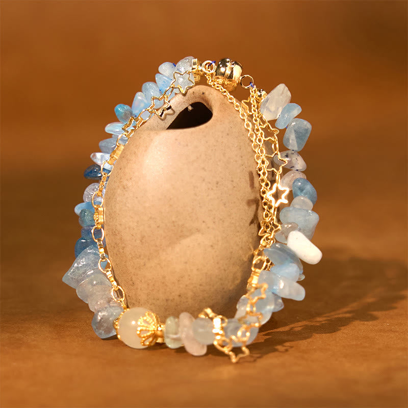 Foviel Aquamarine Gravel Design Star Healing Magnetic Buckle Bracelet