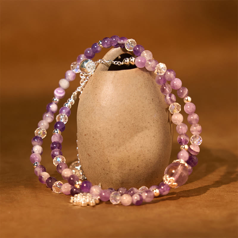 Buddha Stones Amethyst Crystal Sunflower Spiritual Awareness Double Wrap Bracelet - image 1