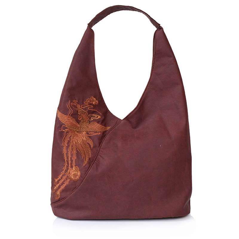 Buddha Stones Fish Flower Phoenix Embroidery Xiangyunsha Silk Shoulder Bag Shoulder Bag BS SaddleBrown Phoenix Embroidery 53*14*36cm