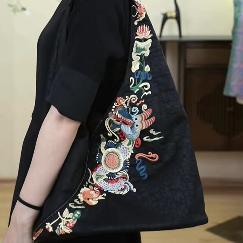 Buddha Stones Fish Flower Phoenix Embroidery Xiangyunsha Silk Shoulder Bag Shoulder Bag BS 6
