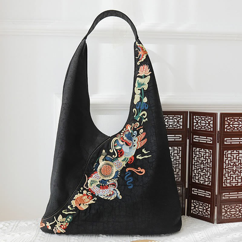 Buddha Stones Fish Flower Phoenix Embroidery Xiangyunsha Silk Shoulder Bag Shoulder Bag BS 1