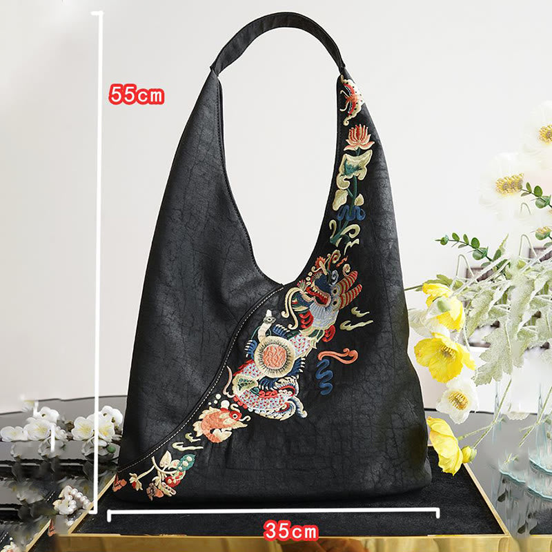 Buddha Stones Fish Flower Phoenix Embroidery Xiangyunsha Silk Shoulder Bag Shoulder Bag BS 16