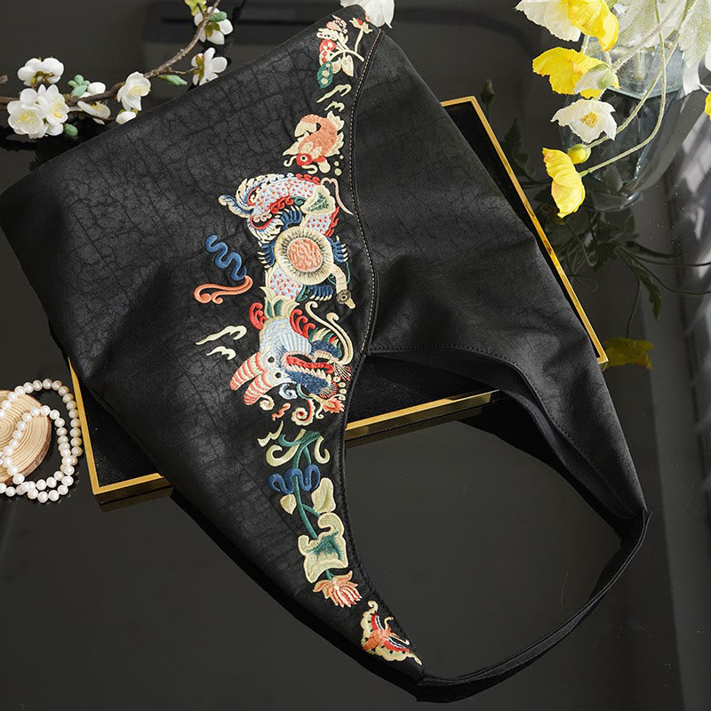Buddha Stones Fish Flower Phoenix Embroidery Xiangyunsha Silk Shoulder Bag Shoulder Bag BS 4