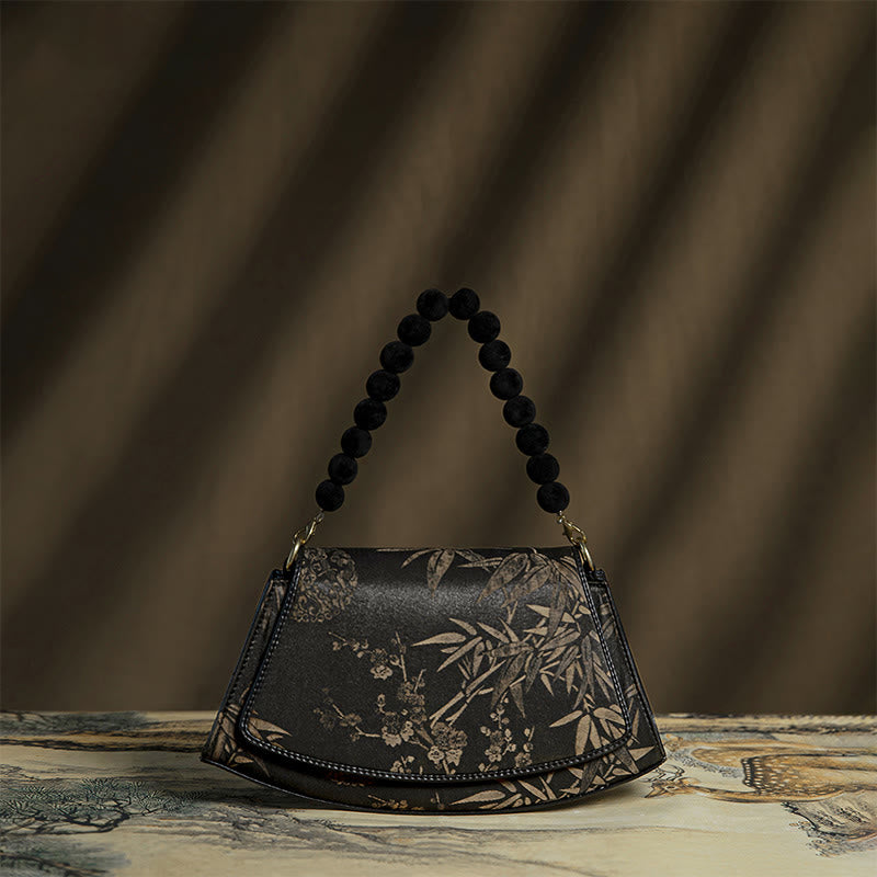 Buddha Stones Plum Bamboo Bead Chain Xiangyunsha Silk Crossbody Bag Shoulder Bag Crossbody Bag&Shoudler Bag BS Black Plum Bamboo 27*15*6.5cm