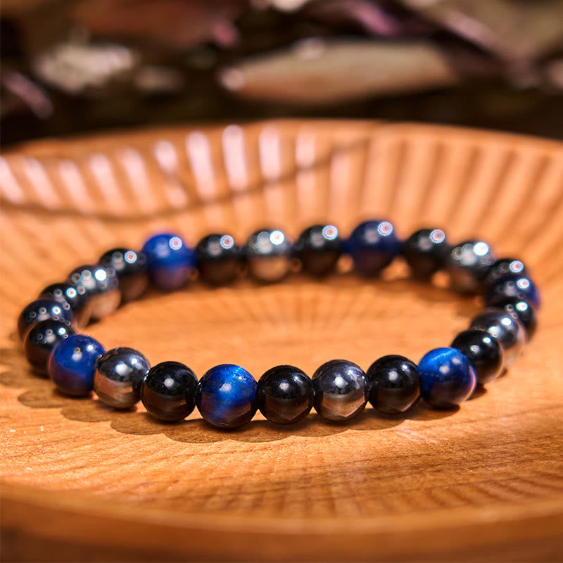 Bracelet Foviel puissant et positif en œil de tigre, obsidienne et hématite
