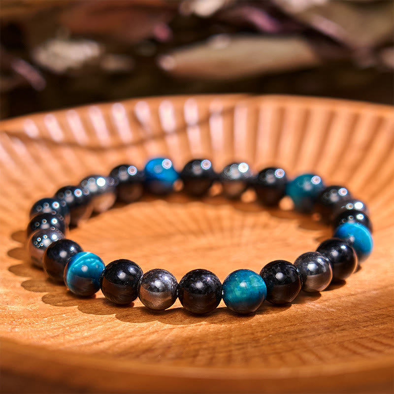Bracelet Foviel puissant et positif en œil de tigre, obsidienne et hématite