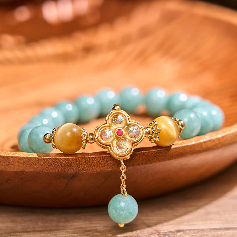 Bracelet de prospérité Foviel en jade et œil de tigre jaune