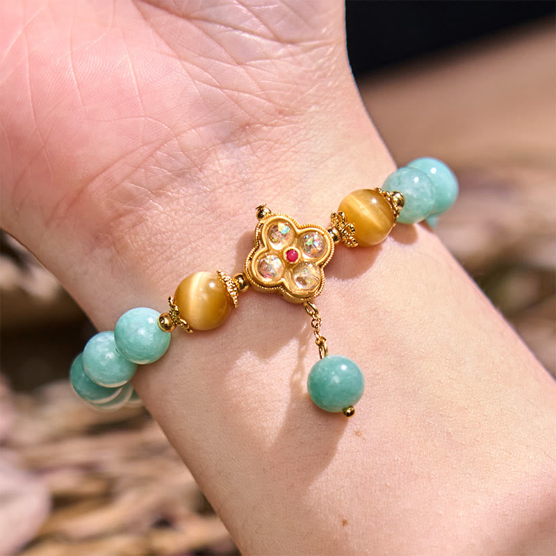 Bracelet de prospérité Foviel en jade et œil de tigre jaune