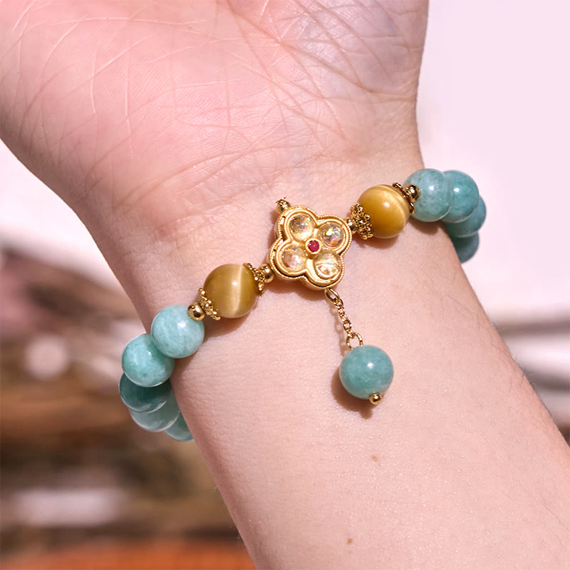 Bracelet de prospérité Foviel en jade et œil de tigre jaune