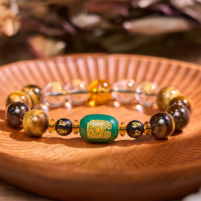 Bracelet de courage Foviel en œil de tigre et cristal blanc du zodiaque chinois